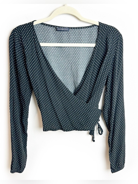 Brandy Melville Tops - 🖤 Brandy Melville Polka Dot Wrap Crop Top | Coquette Faux Wrap Blouse S